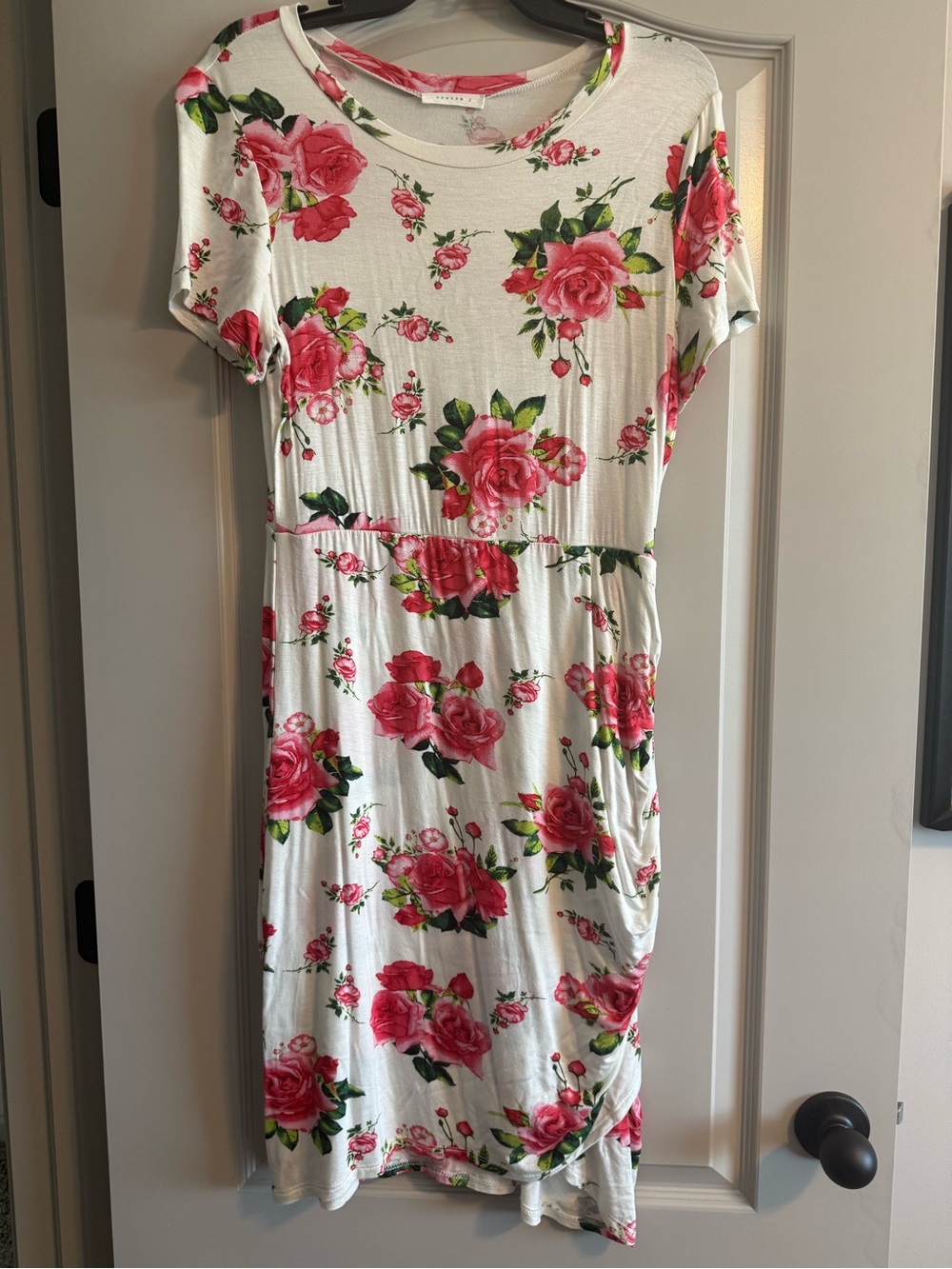 Reborn J White Dress with Pink Rose Print Size Large